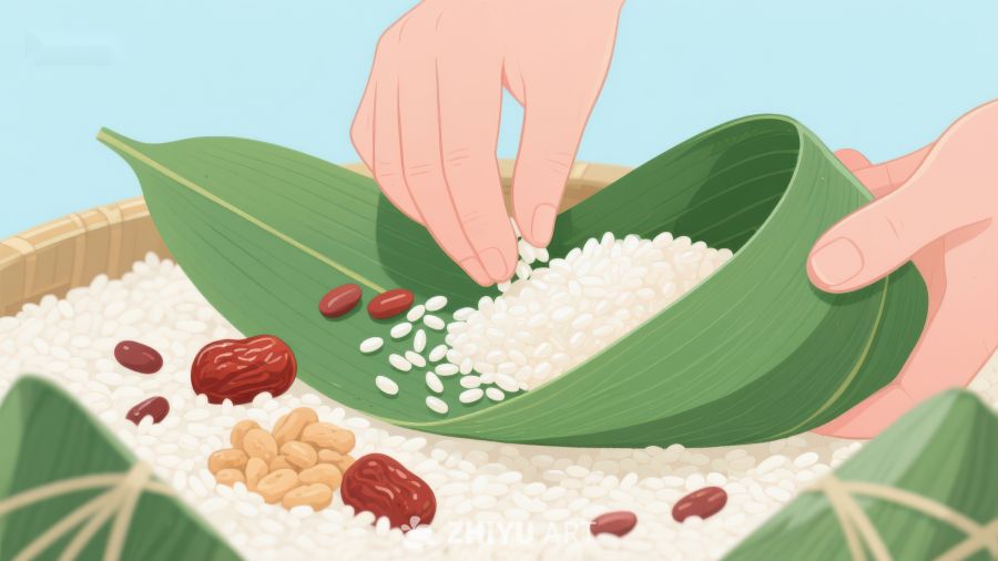 制作粽子：糯米与配料的组合 448