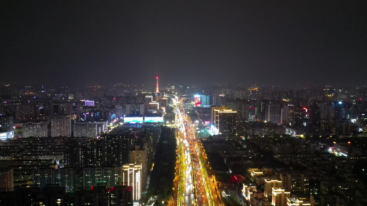 航拍河南郑州中州大道交通夜景