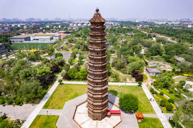 河南开封城市风光地标建筑旅游景区航拍图 