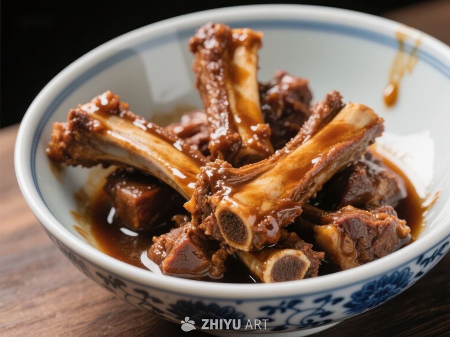 红烧排骨盛于青花瓷碗 184