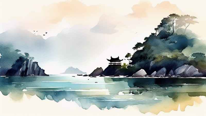 雾气缭绕大海山水画简约风格 7