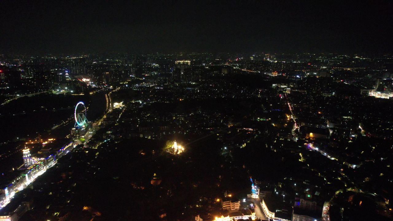 广东中山城市夜景灯光航拍