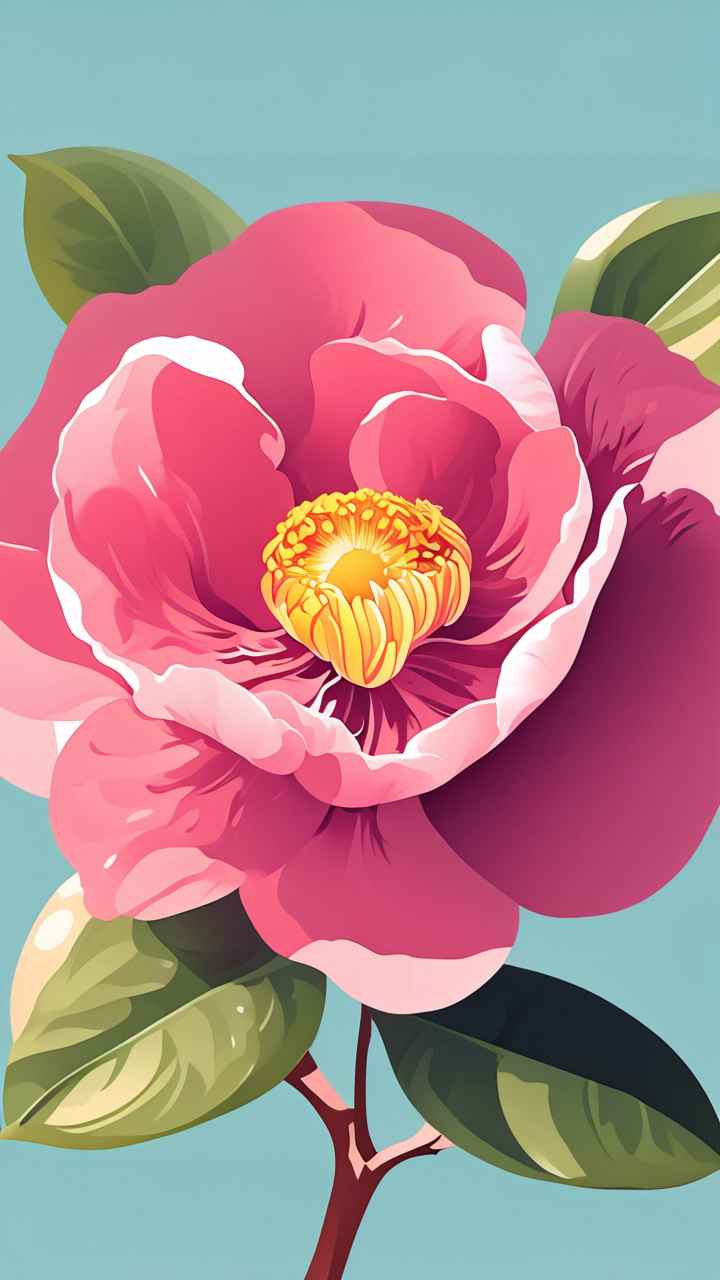 春季山茶花扁平插画 4