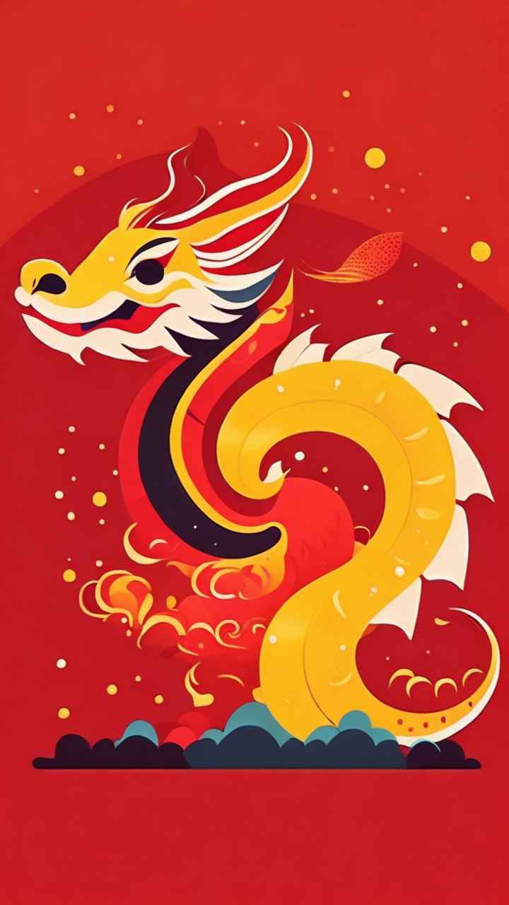 春节舞龙舞狮插画背景 23
