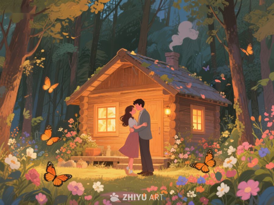 林间小屋情侣相拥 474