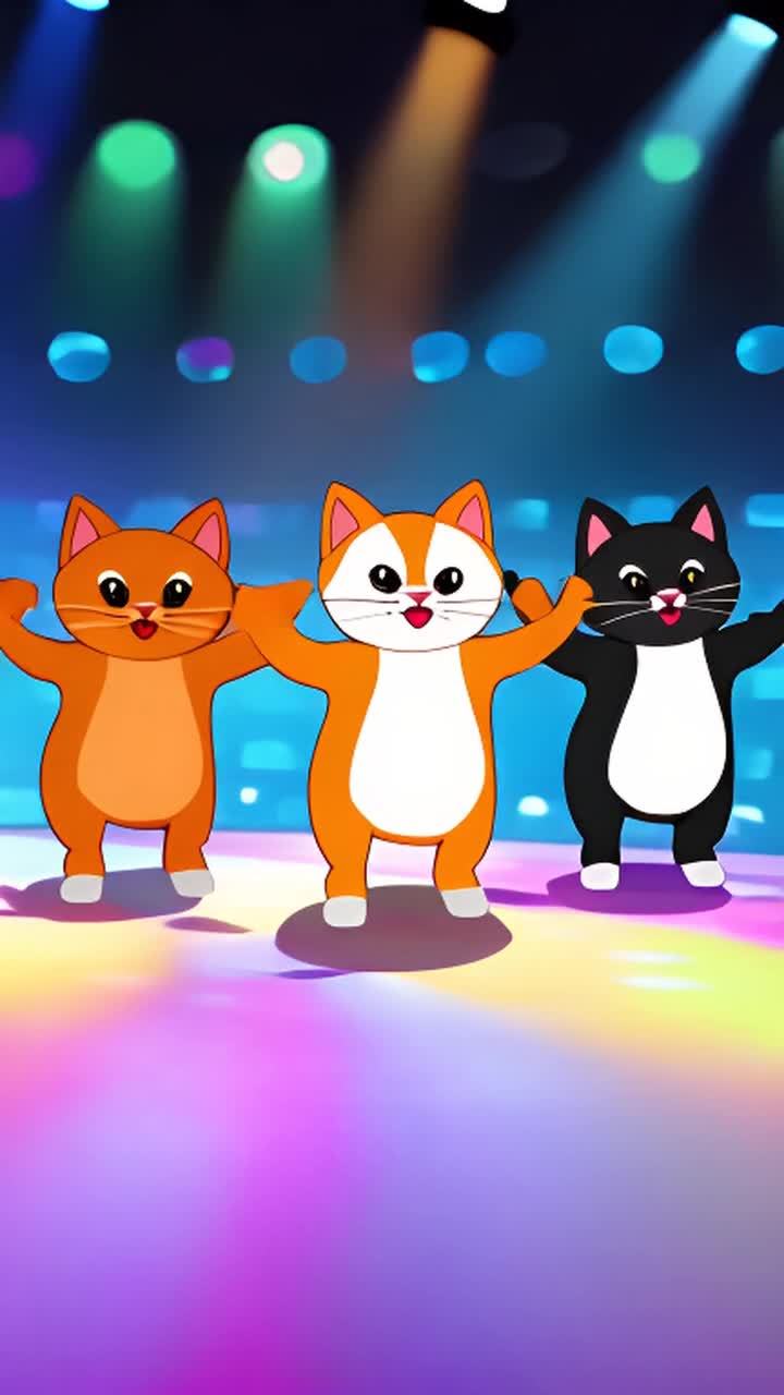 三只卡通风格的2D猫，一只橙色，一只白色，一只黑色