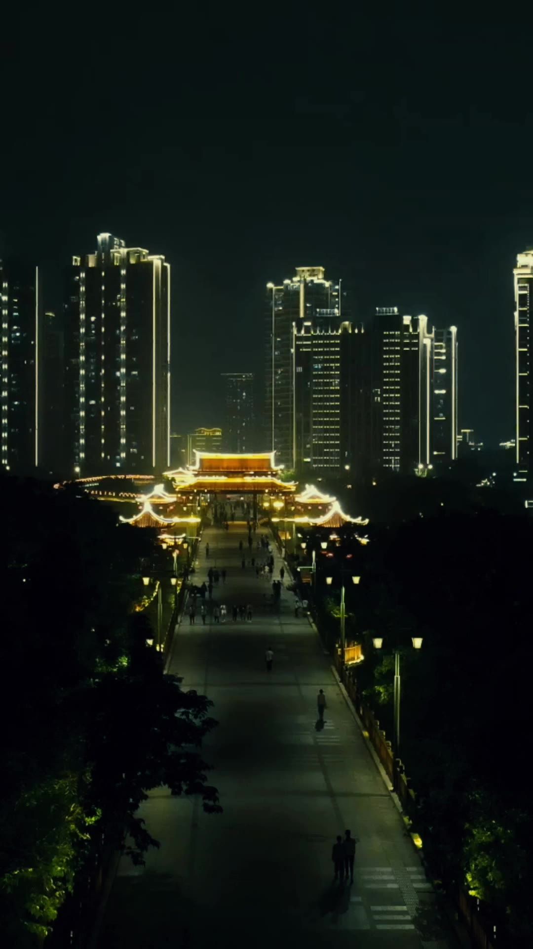城市航拍福建漳州城市夜景交通竖屏航拍