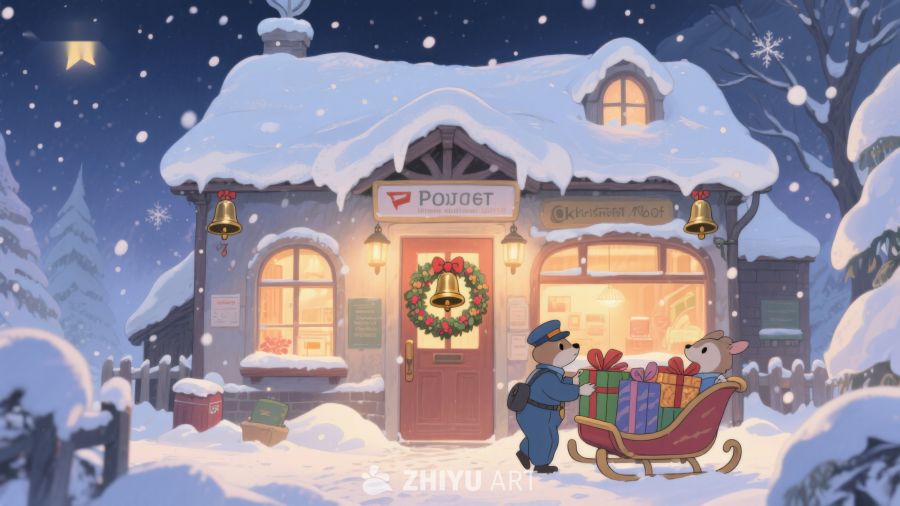 雪夜邮局前的温馨送礼 489