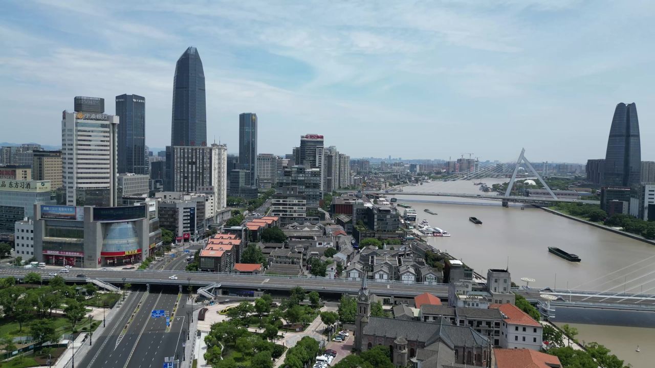  航拍浙江宁波老外滩