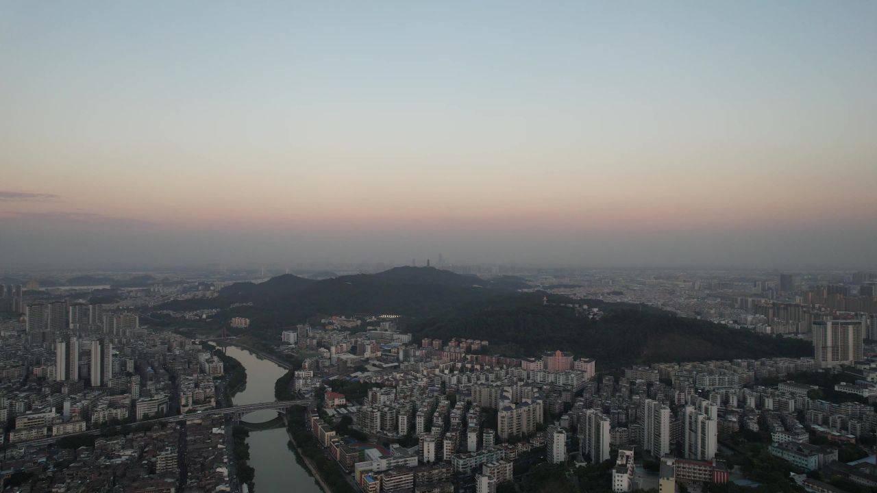 广东江门日落晚霞夜幕降临航拍