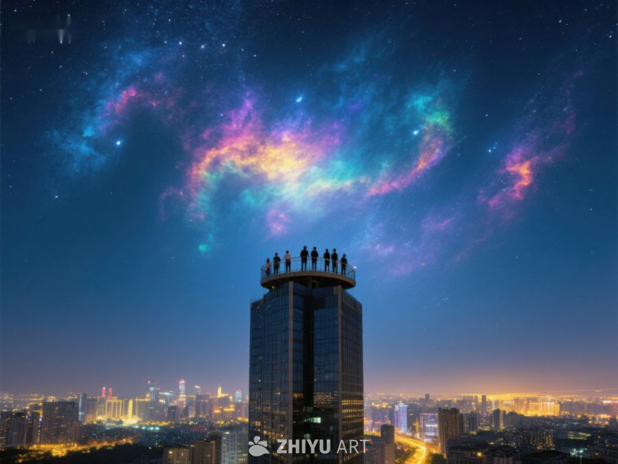夜空下的摩天大楼与星空 350