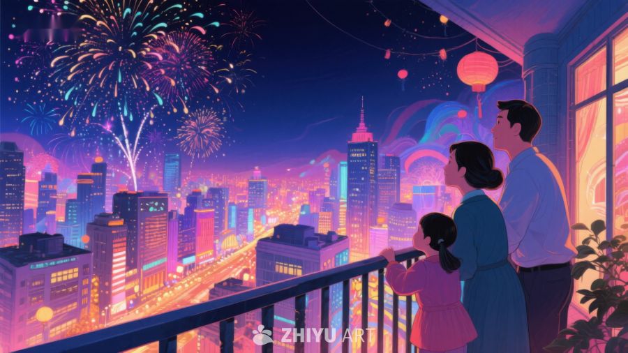 夜景烟花下的家庭时光 1193