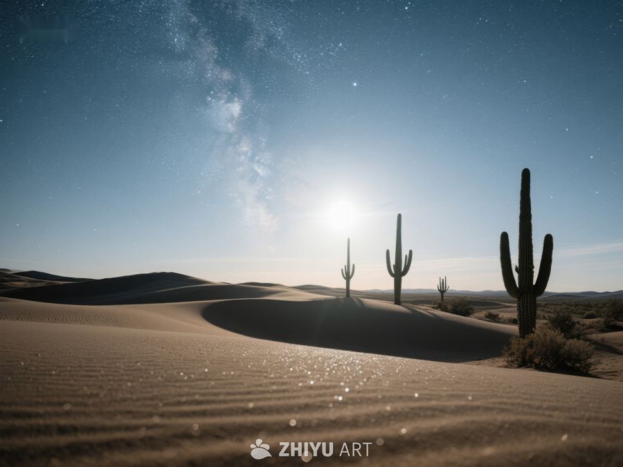 星空下的沙漠与仙人掌 204