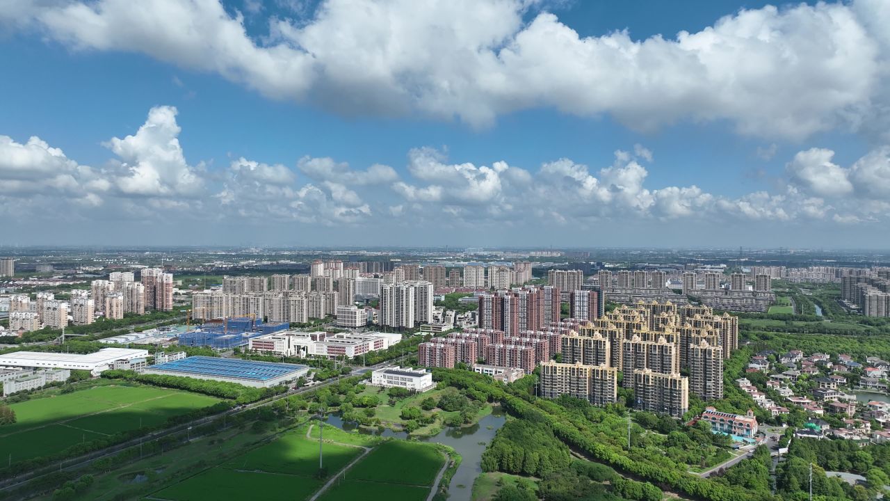 4K航拍昆山乡镇城市建筑风光
