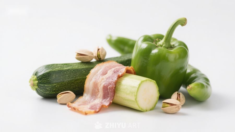 新鲜蔬菜与培根组合