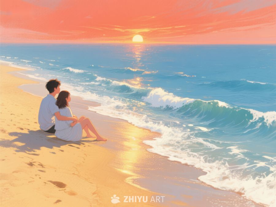 海边日落，情侣相依 203