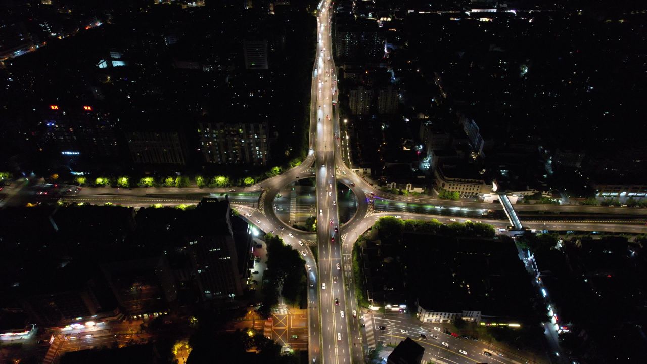 浙江杭州城市夜景灯光交通