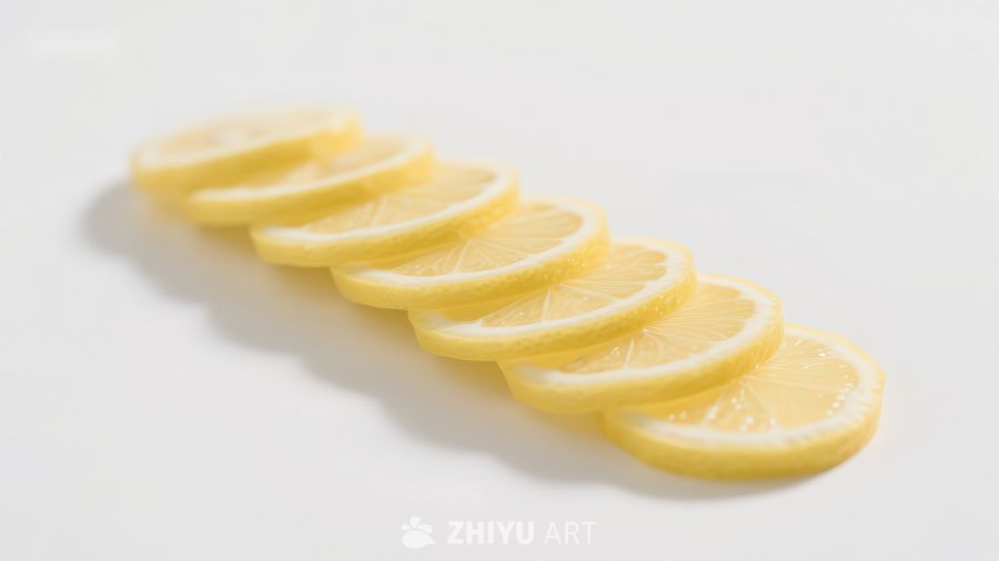 新鲜柠檬片整齐排列