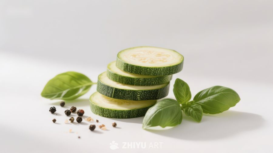 切片西葫芦与香草配料