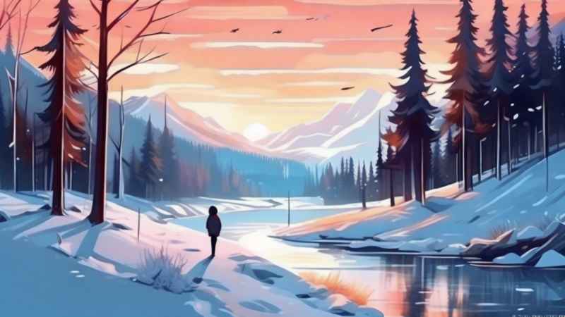 冬季背景图插画雪山雪景 131