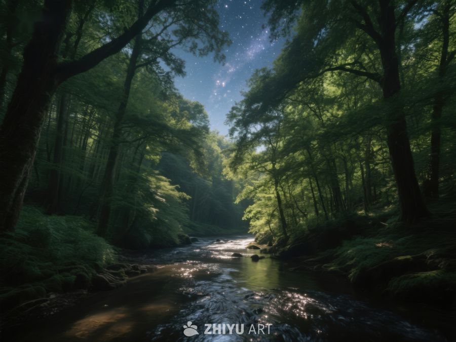 森林溪流夜景 60