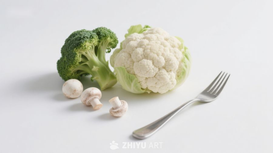 西兰花花椰菜与蘑菇静物