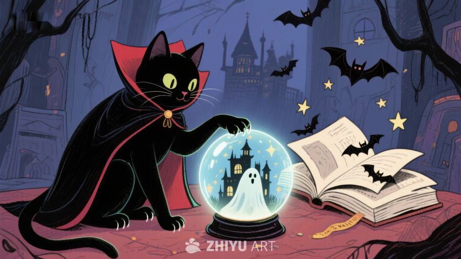 黑猫与魔法水晶球的奇幻夜