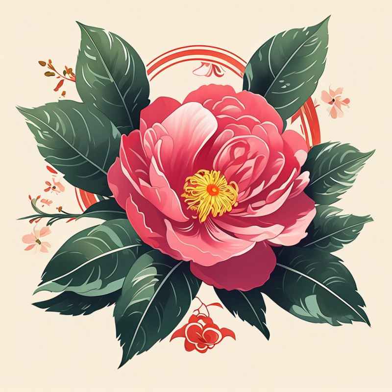 春季山茶花扁平插画 11