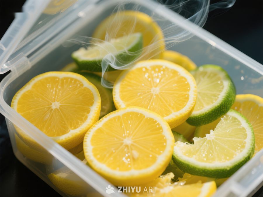 柠檬青柠切片置于透明容器中 271