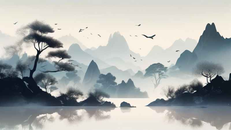 国潮山水插画风景图 30