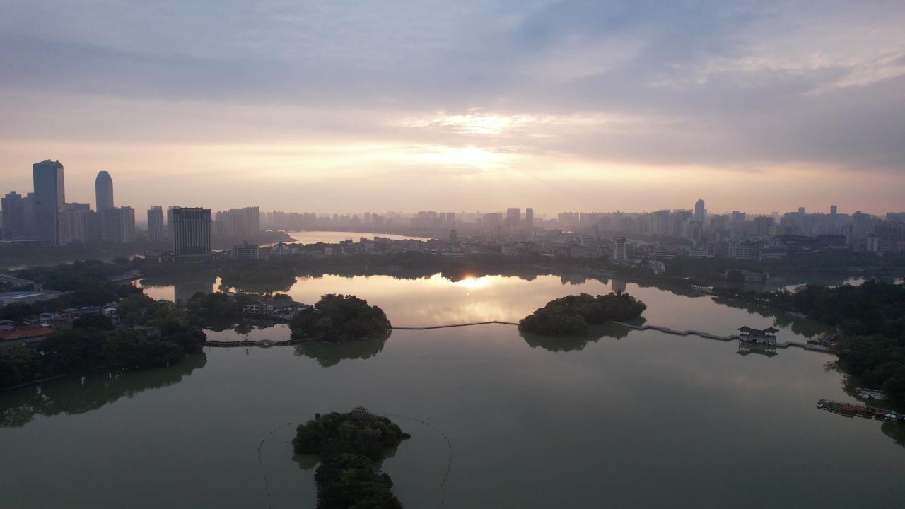 广东惠州城市日出彩霞航拍