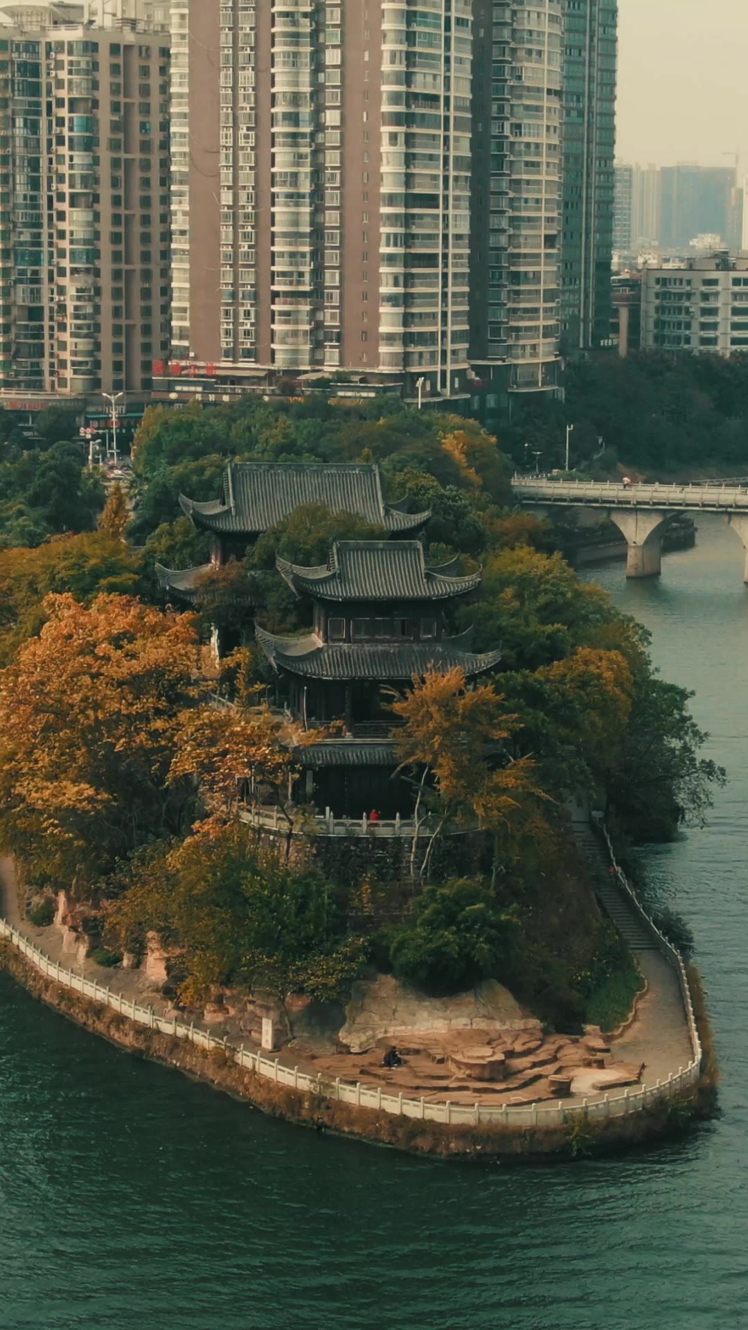 旅游景区湖南衡阳石鼓书院竖屏航拍