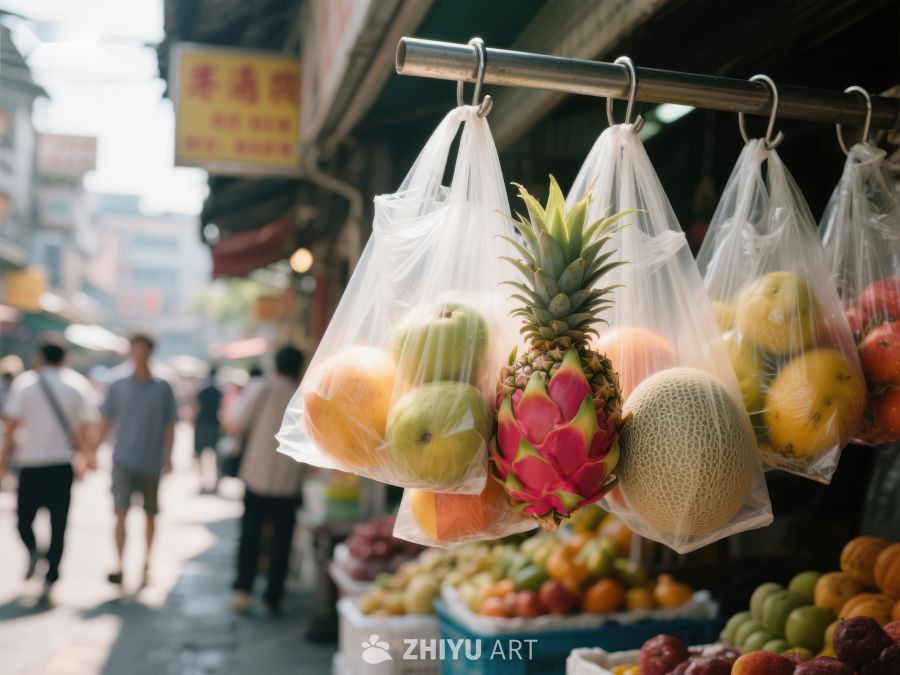 市场摊位悬挂的热带水果 529