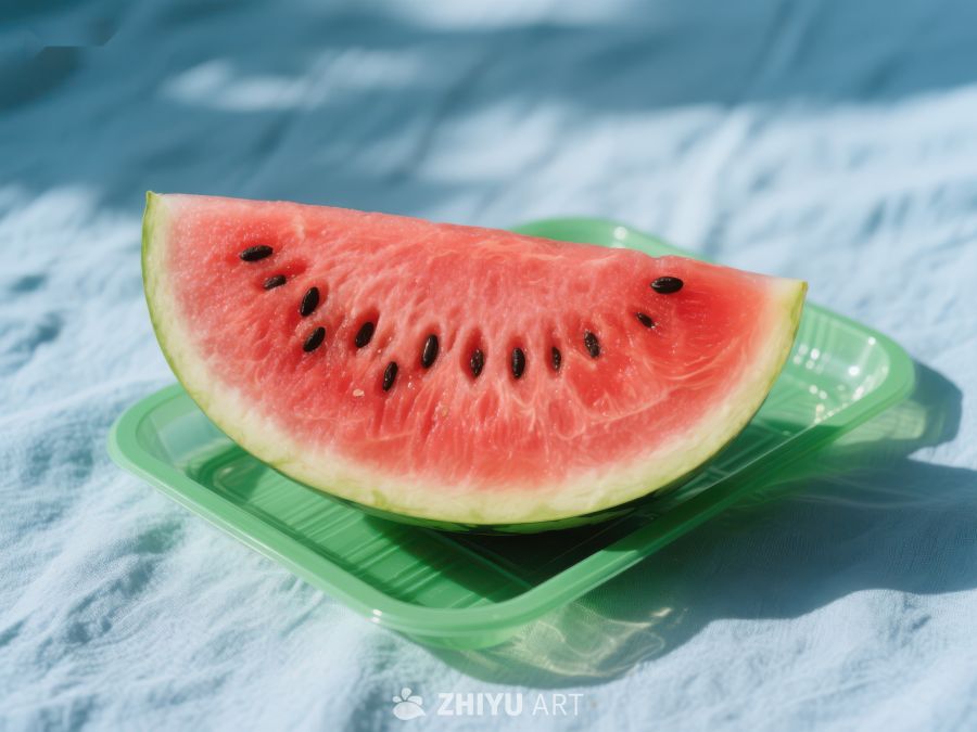夏日西瓜切片置于绿色托盘 531
