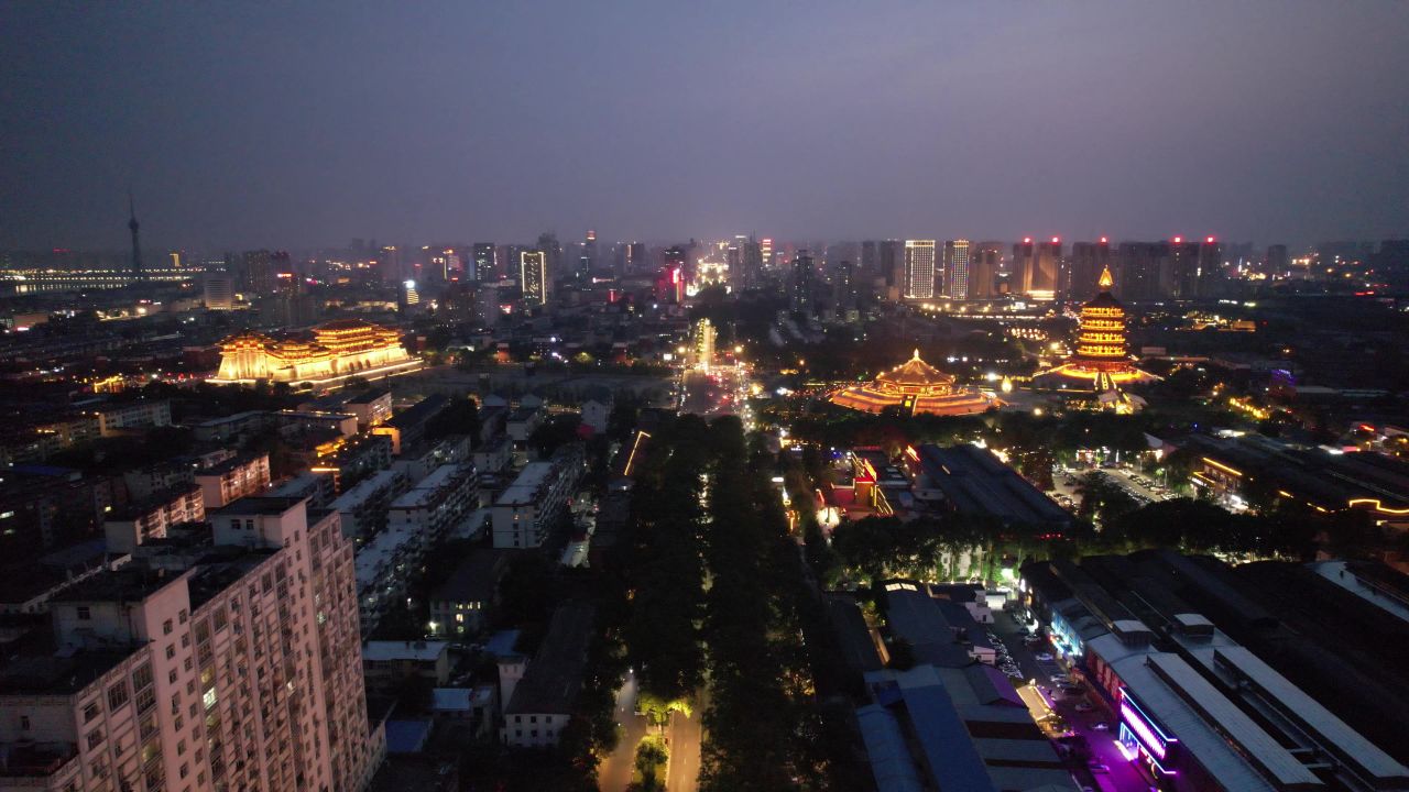 河南洛阳城市夜景航拍