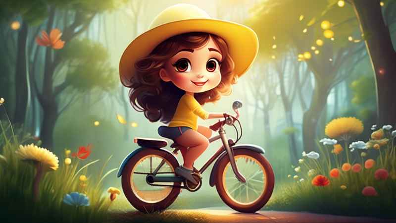 卡通可爱的女孩骑自行车梦幻般的意象 19