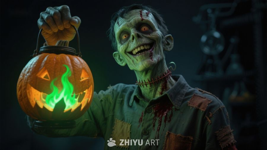 僵尸手持发光南瓜灯