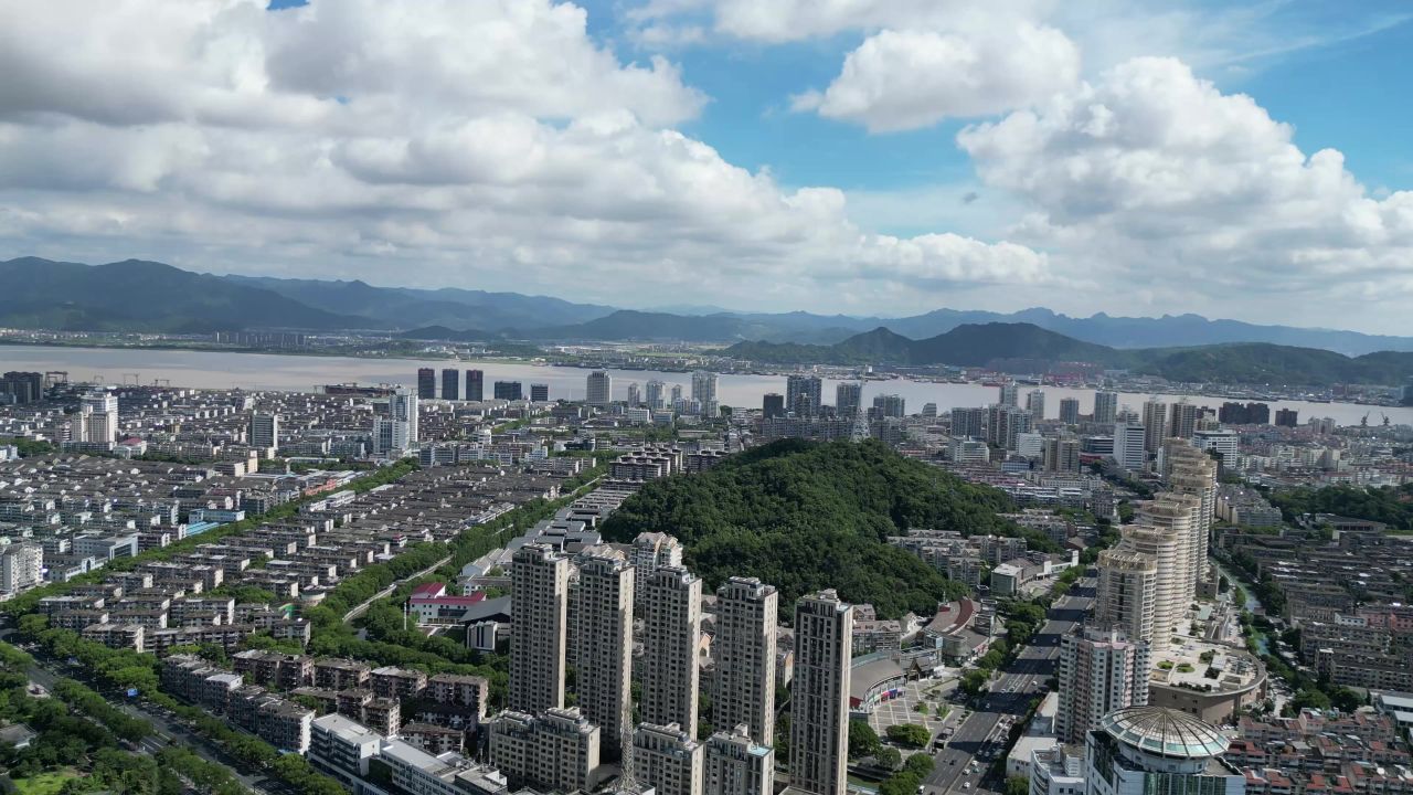  航拍台州城市风光地标建筑