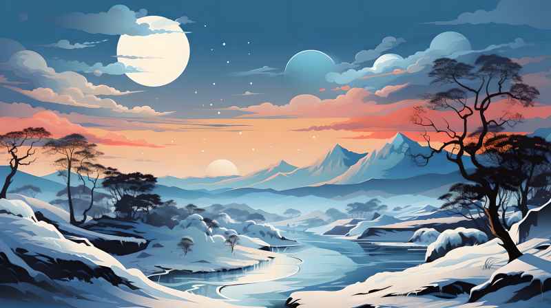 冬季唯美雪景创业插画 46