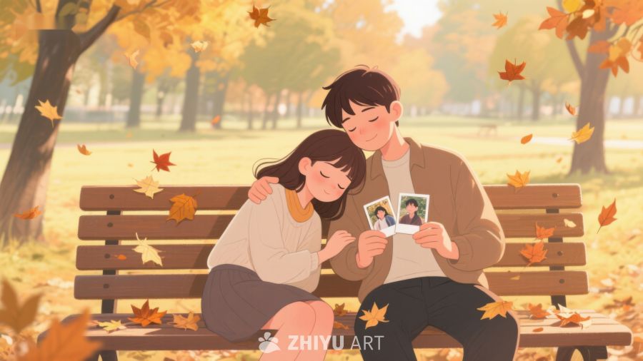 秋日公园中温馨相拥的两人 287