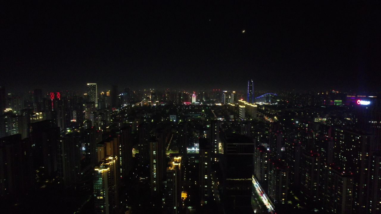 山东日照城市夜景灯光航拍  