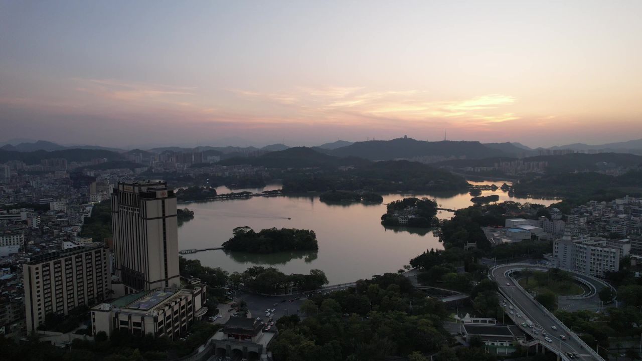 广东惠州西湖5A景区日落晚霞夕阳航拍 