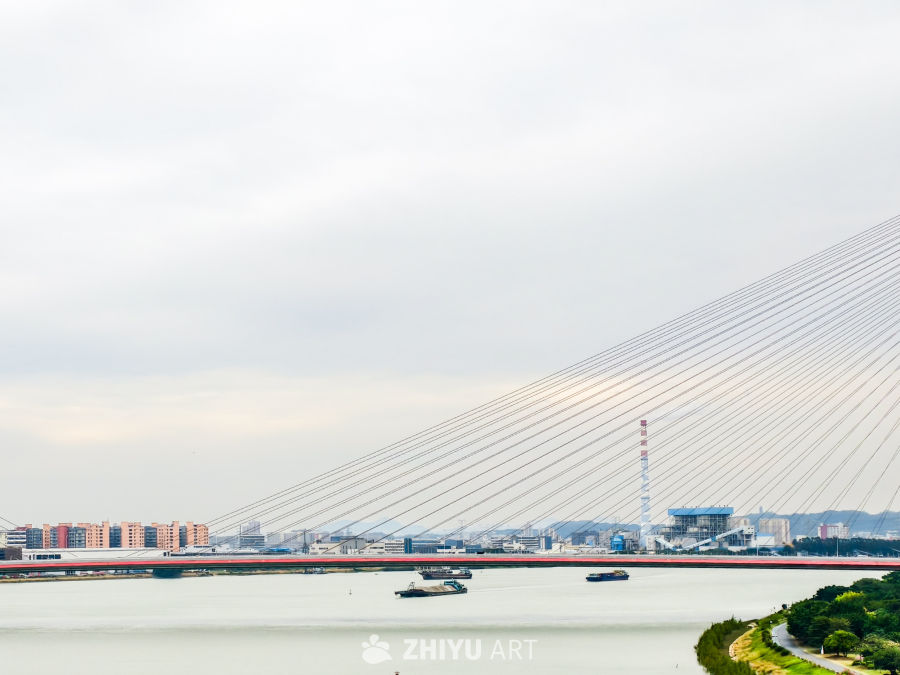 城市河畔的斜拉桥