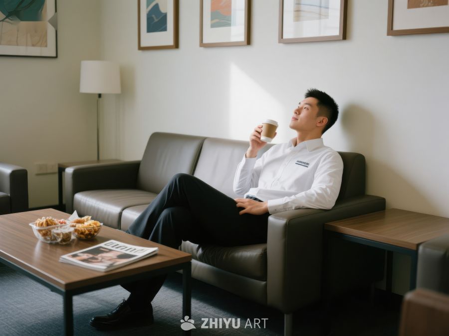 男子在客厅悠闲品咖啡 265