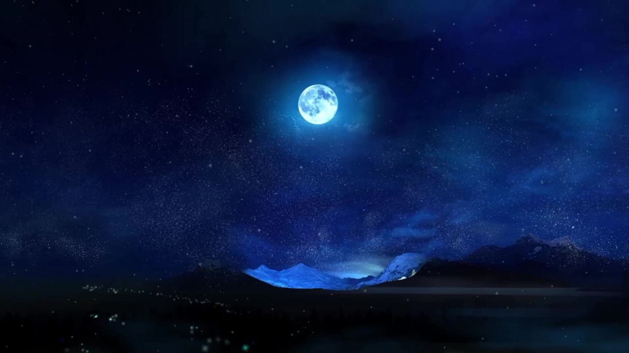 唯美大海上升月亮白月光蓝色夜空圆月明月大屏幕舞台LED视频  