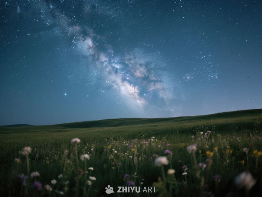 夜空银河下的花田 427
