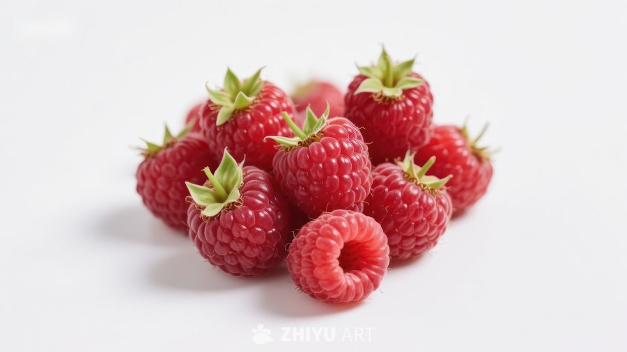 新鲜红润的覆盆子堆叠