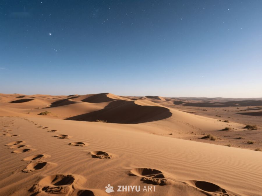 沙漠夜景：星空下的沙丘与足迹 89