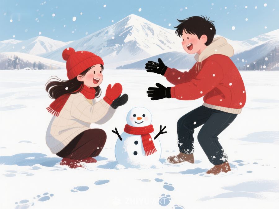 雪地里堆雪人的欢乐时光 961