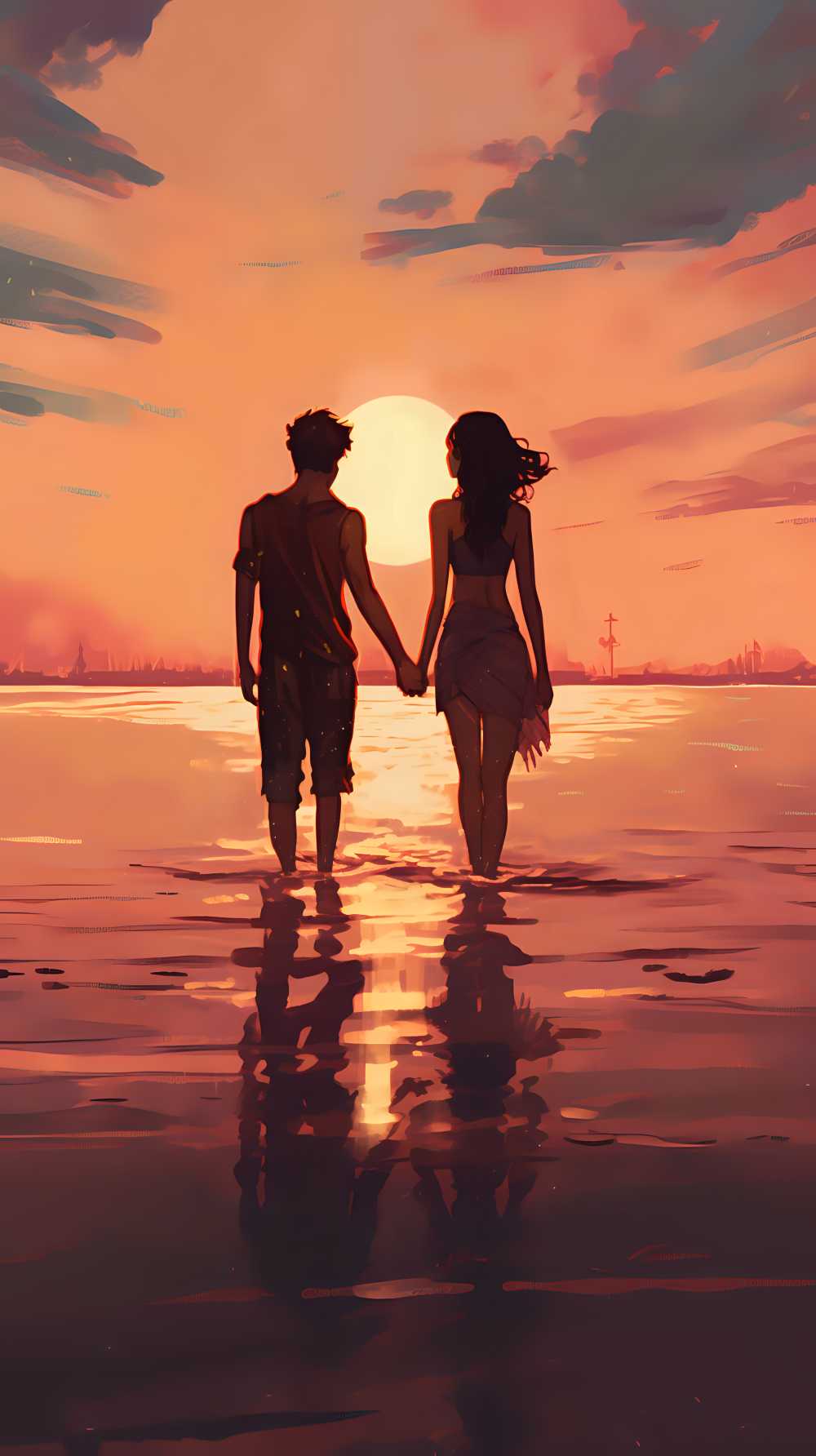 背影情侣海边浪漫